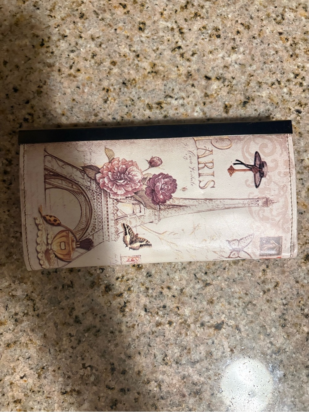 Paris Floral Print Women's Wallet - Cream/Pink